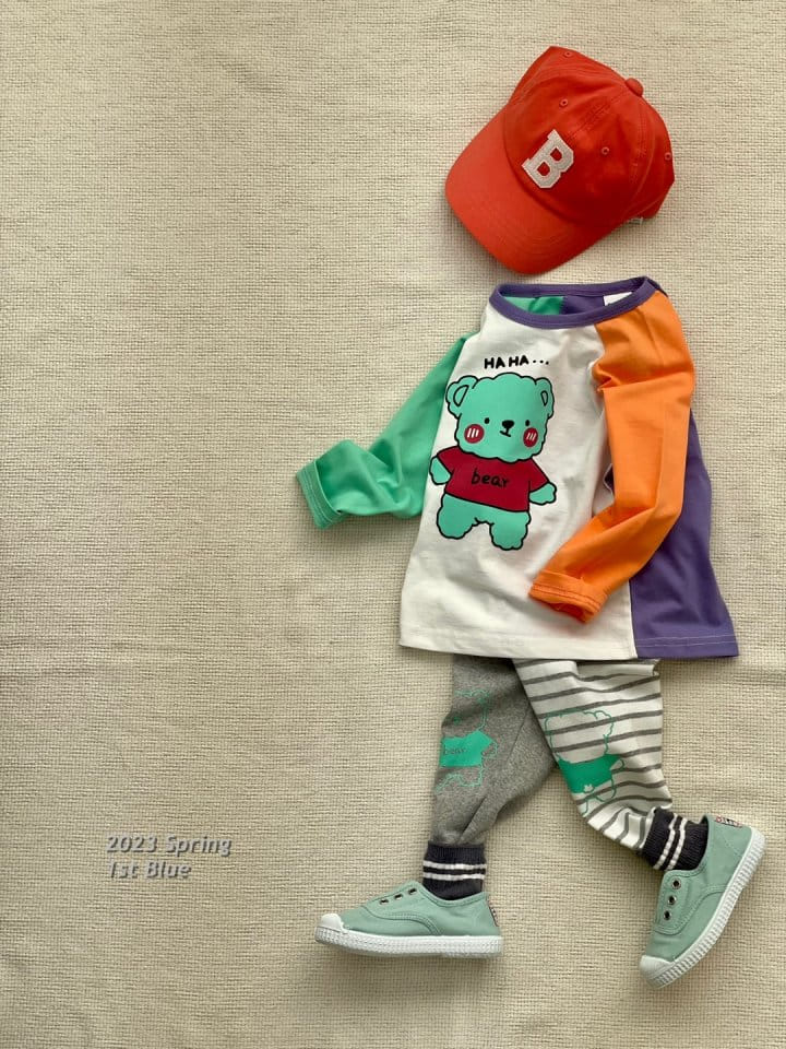 1st Blue - Korean Children Fashion - #toddlerclothing - Haha Bear Color Tee - 2