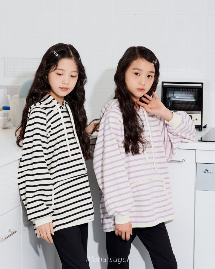 Aloha Suger - Korean Children Fashion - #designkidswear - Stripes Hoody Long Tee - 8