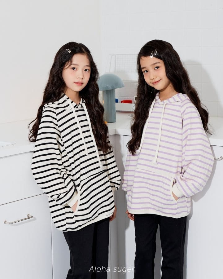 Aloha Suger - Korean Children Fashion - #kidsshorts - Stripes Hoody Long Tee - 11