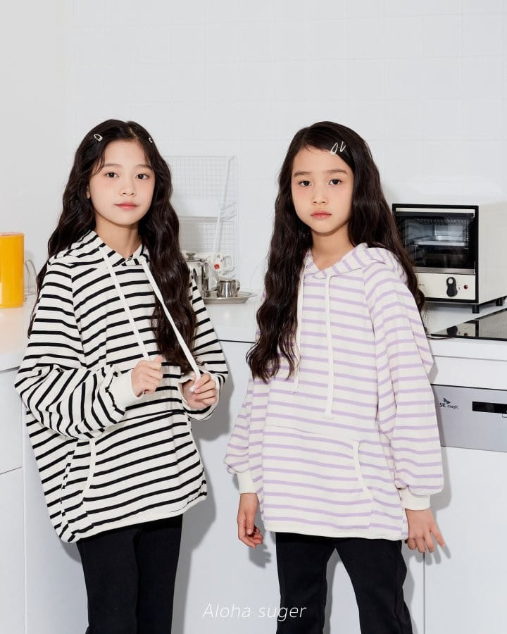 Aloha Suger - Korean Children Fashion - #minifashionista - Stripes Hoody Long Tee - 3