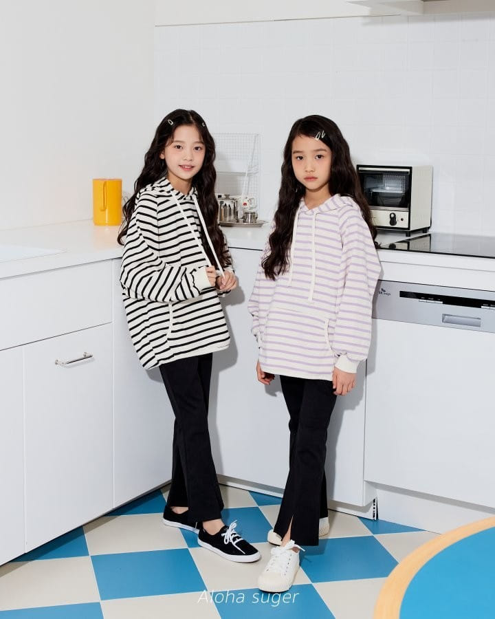Aloha Suger - Korean Children Fashion - #minifashionista - Stripes Hoody Long Tee - 4