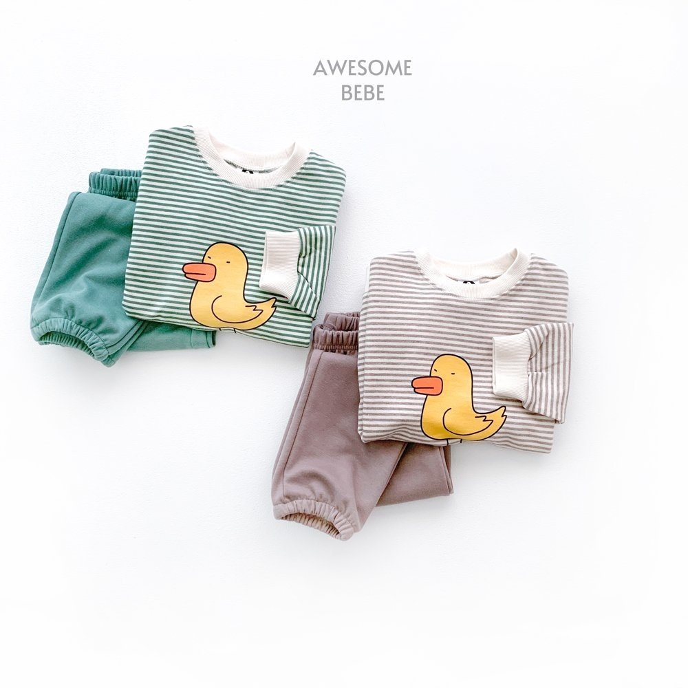 Awesome Bebe - Korean Children Fashion - #childrensboutique - Duck Stripes Top Bottom Set - 5