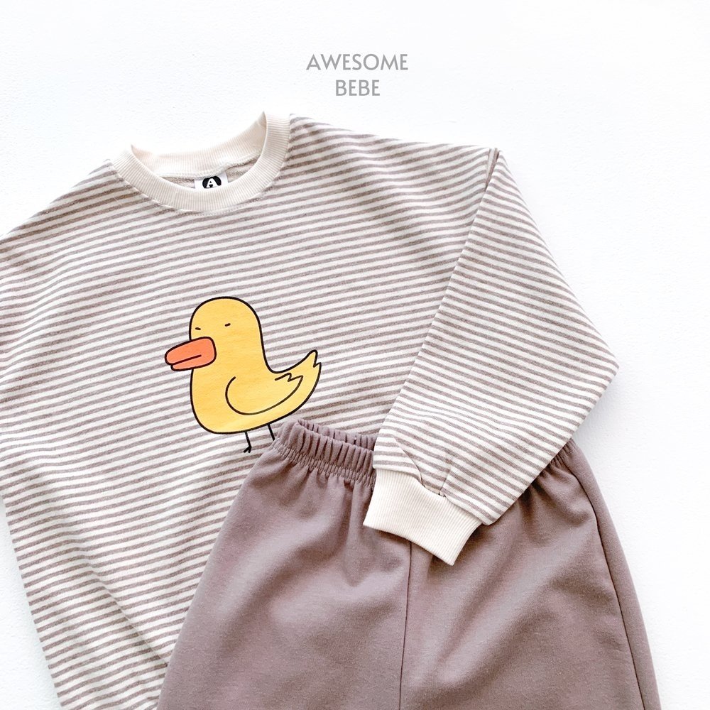 Awesome Bebe - Korean Children Fashion - #designkidswear - Duck Stripes Top Bottom Set - 6