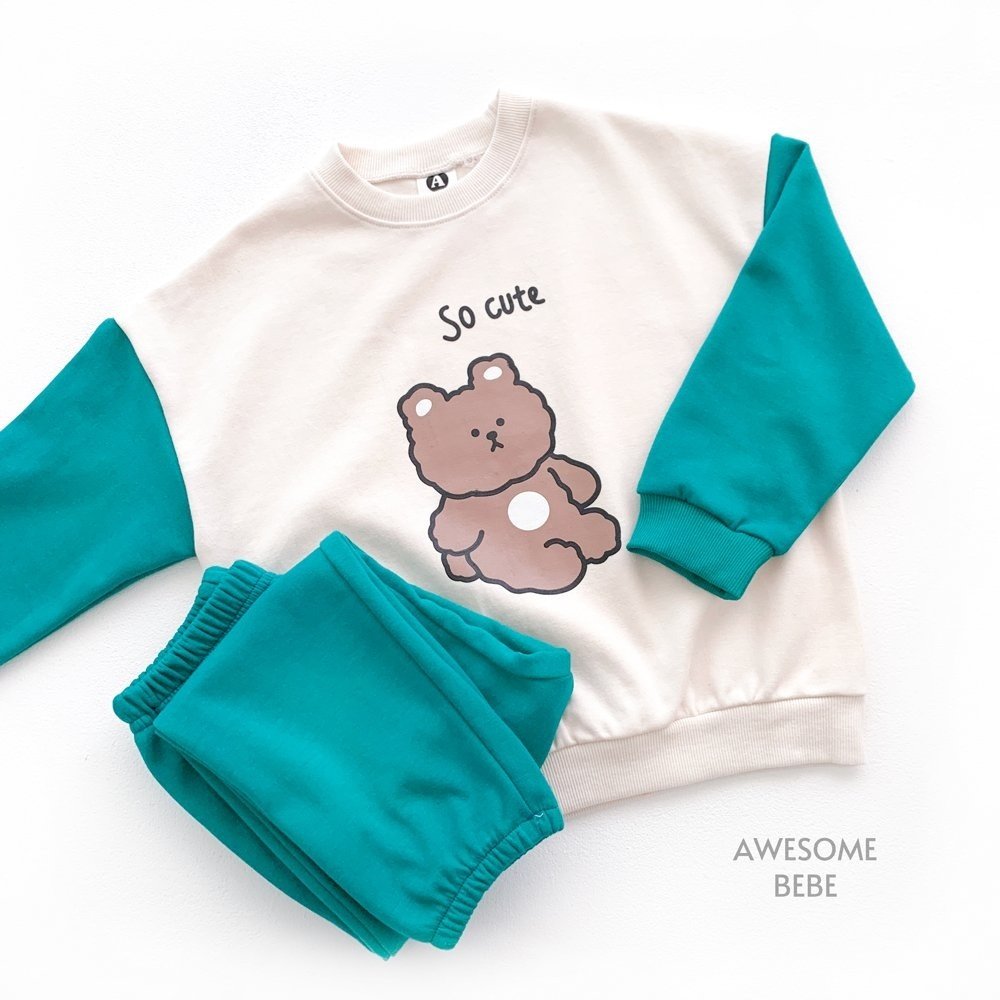 Awesome Bebe - Korean Children Fashion - #discoveringself - Cube Bear Top Bottom Set - 8