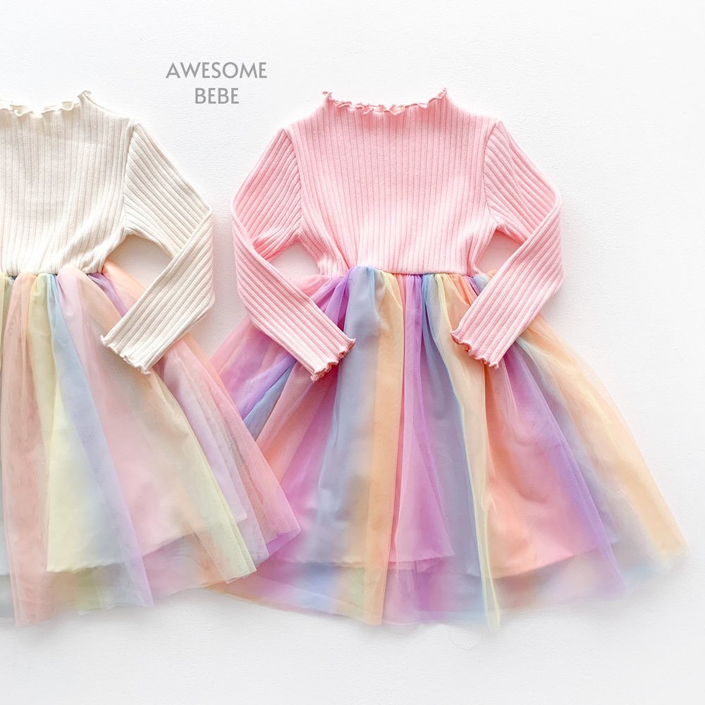Awesome Bebe - Korean Children Fashion - #minifashionista - Rainbow Sha One-piece - 2