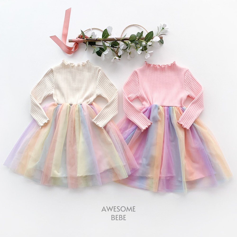 Awesome Bebe - Korean Children Fashion - #prettylittlegirls - Rainbow Sha One-piece - 3
