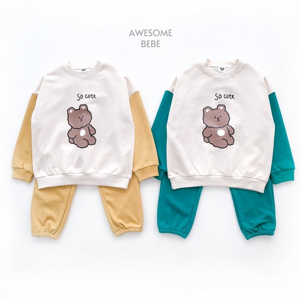 Awesome Bebe - Korean Children Fashion - #toddlerclothing - Cube Bear Top Bottom Set - 4