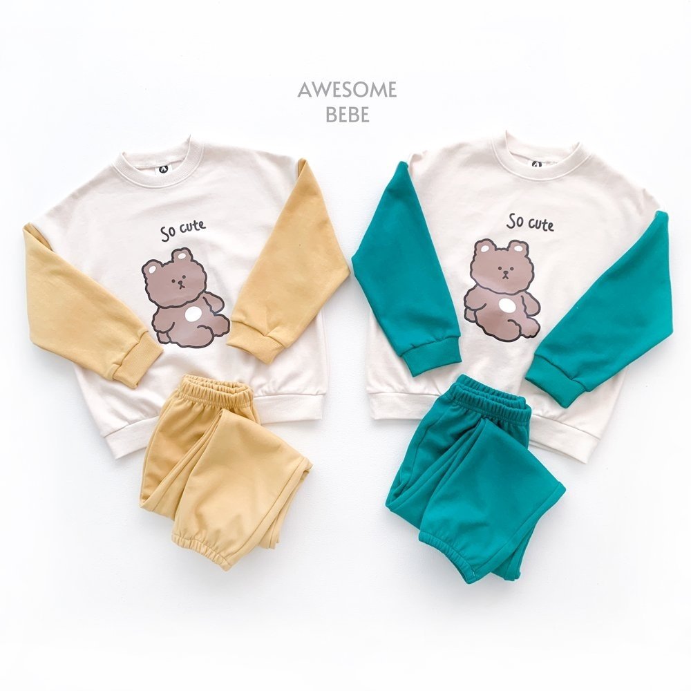 Awesome Bebe - Korean Children Fashion - #todddlerfashion - Cube Bear Top Bottom Set - 2