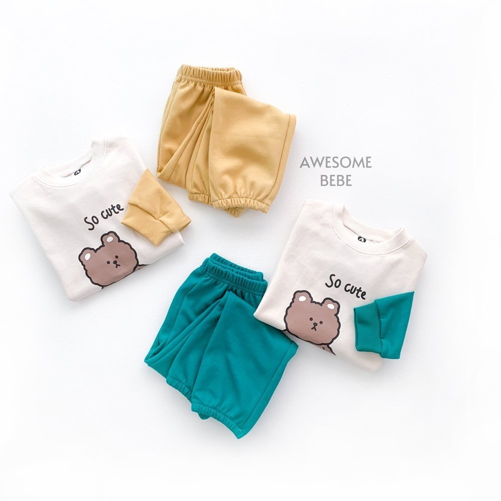 Awesome Bebe - Korean Children Fashion - #toddlerclothing - Cube Bear Top Bottom Set - 3