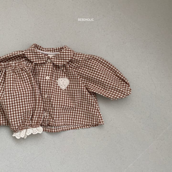 Bebe Holic - Korean Baby Fashion - #babyoutfit - Heart Check Top Bottom Set - 10