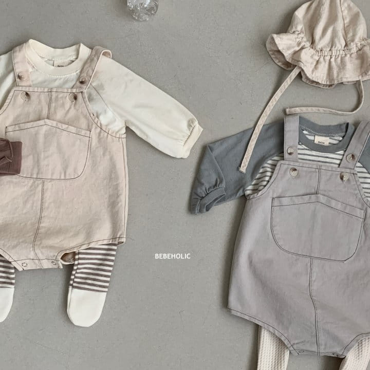 Bebe Holic - Korean Baby Fashion - #onlinebabyshop - Chino Dungarees Bodysuit
