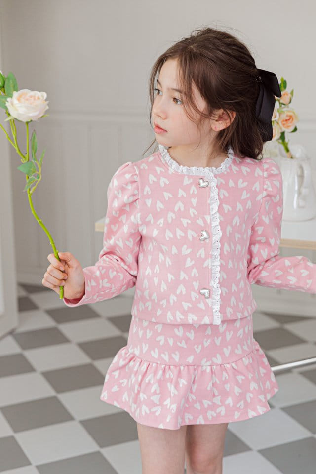 Berry Berry - Korean Children Fashion - #kidsstore - Heart Cardigan Skirt Set - 2