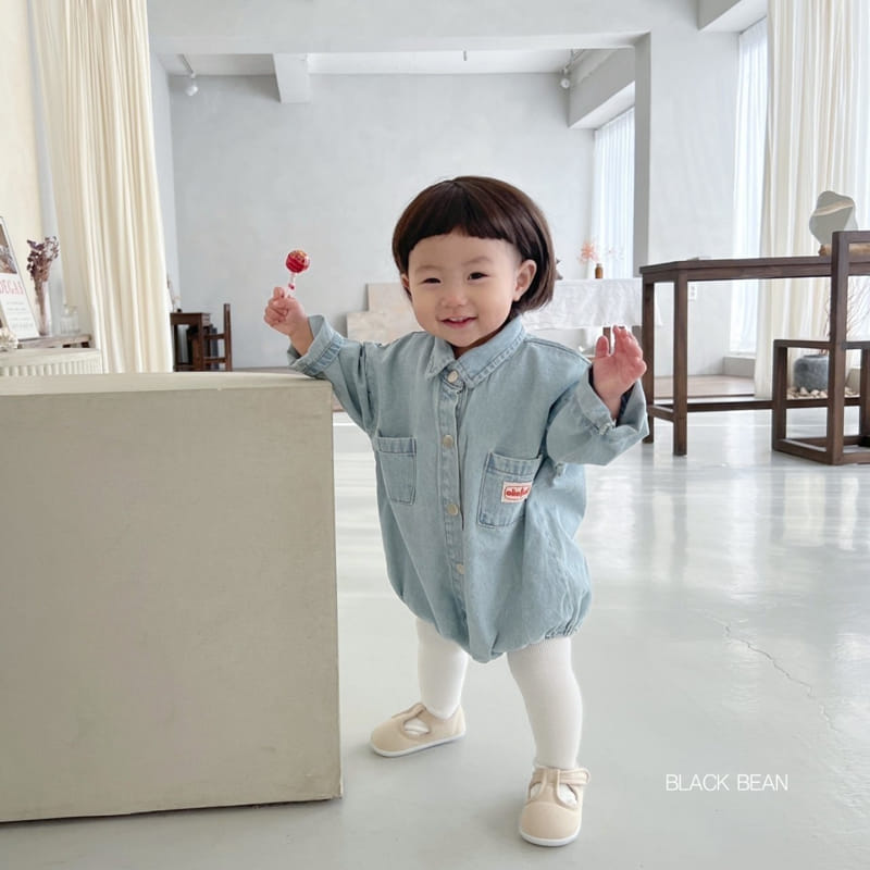 Black Bean - Korean Baby Fashion - #babyclothing - Collar Denim Bodysuit - 3