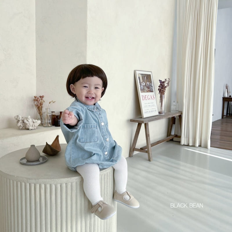 Black Bean - Korean Baby Fashion - #babyclothing - Collar Denim Bodysuit - 4