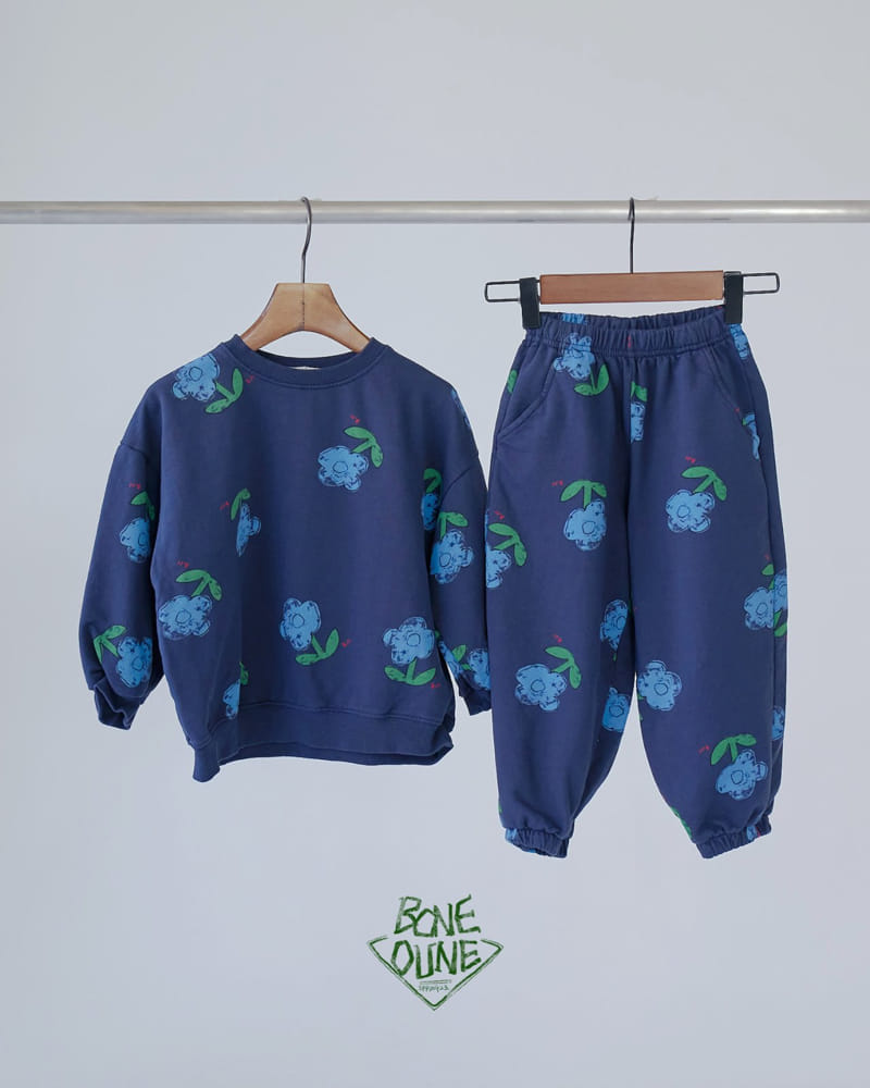 Boneoune - Korean Children Fashion - #Kfashion4kids - Blue Flower Top Bottom Set