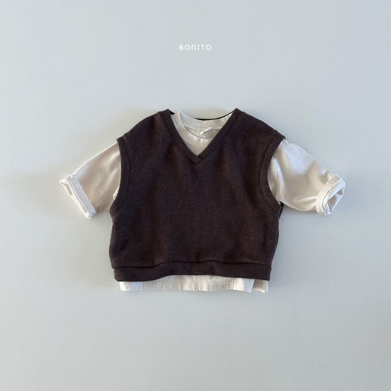 Bonito - Korean Baby Fashion - #babyfever - V Neck Knit Vest - 4