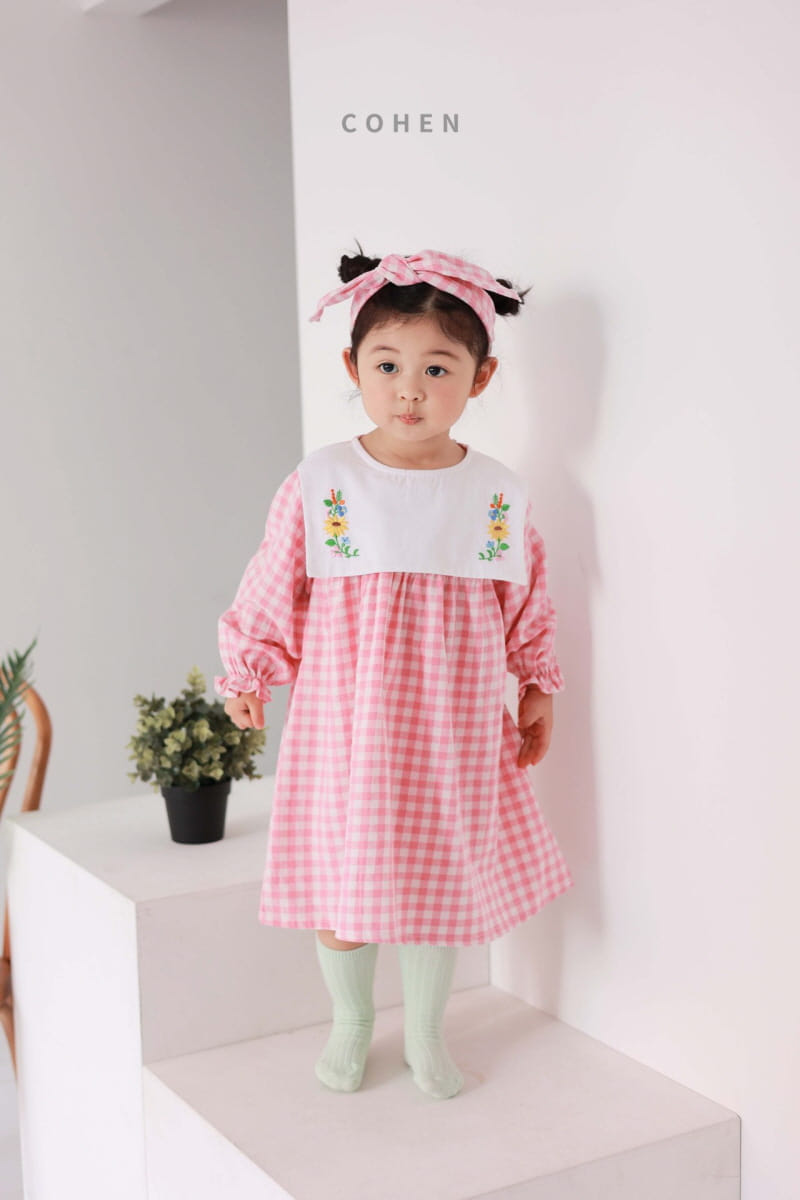 Cohen - Korean Children Fashion - #Kfashion4kids - Check Embrodiery One-piece