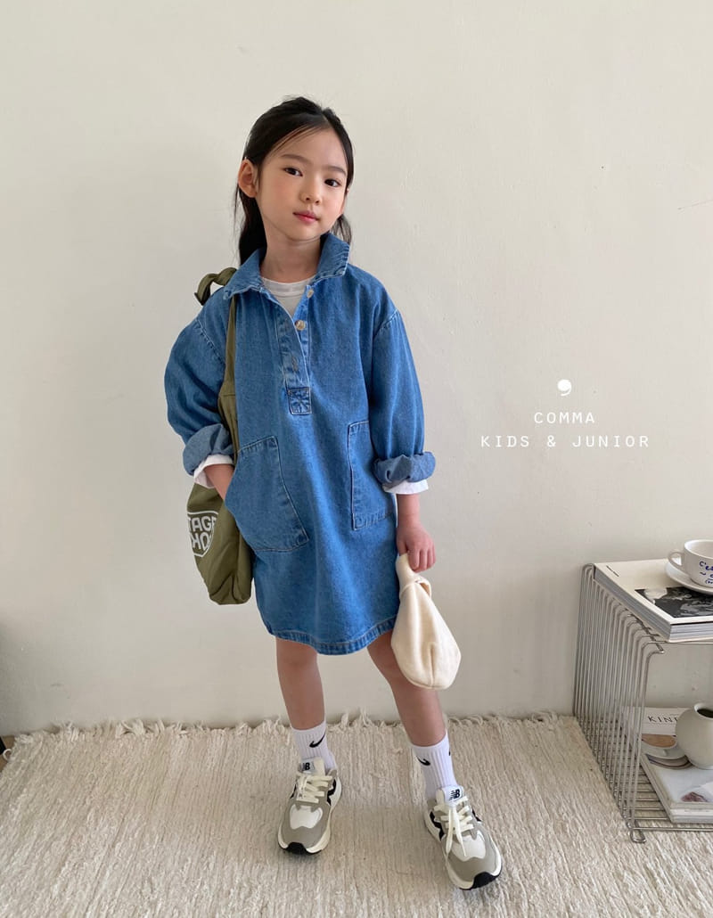 Comma - Korean Children Fashion - #designkidswear - Denim One-piece Blue - 2