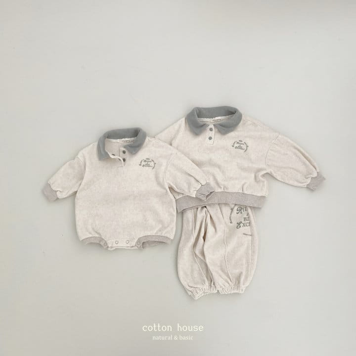 Cotton House - Korean Children Fashion - #kidzfashiontrend - Terry Collar Top Bottom Set - 12