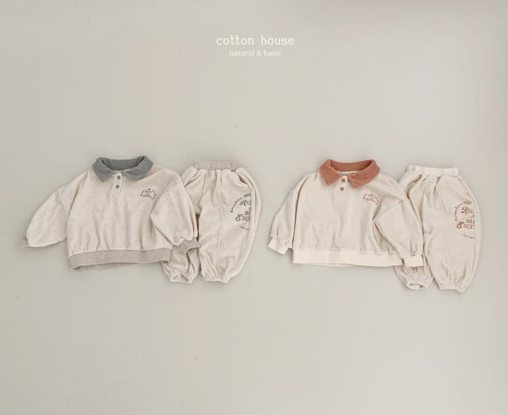 Cotton House - Korean Children Fashion - #magicofchildhood - Terry Collar Top Bottom Set
