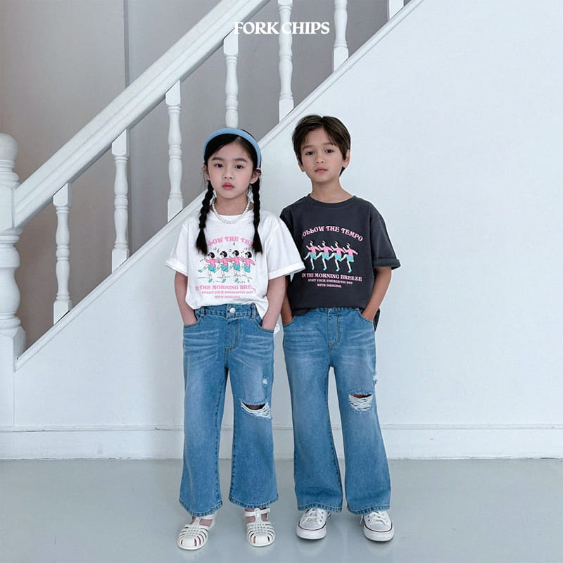 Fork Chips - Korean Children Fashion - #kidsshorts - Dancing Short Sleeves Tee - 8