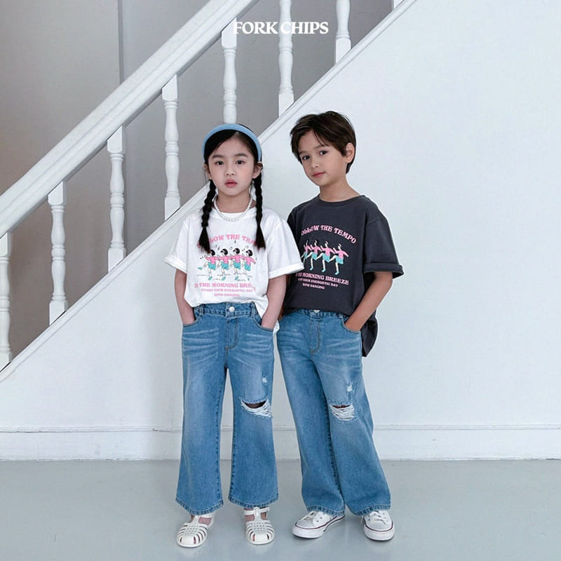 Fork Chips - Korean Children Fashion - #kidsstore - Dancing Short Sleeves Tee - 9