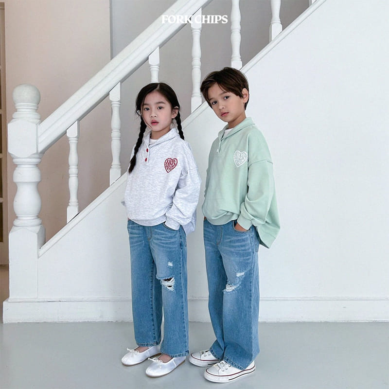 Fork Chips - Korean Children Fashion - #prettylittlegirls - French Slit Jeans - 8