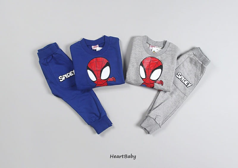 Heart Baby - Korean Children Fashion - #designkidswear - Spider Man Top Bottom Set - 7