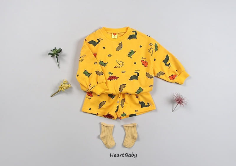 Heart Baby - Korean Children Fashion - #discoveringself - Dino Shorts Top Bottom Set - 7