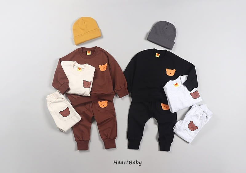 Heart Baby - Korean Children Fashion - #designkidswear - Bear Face Top Bottom Set - 4