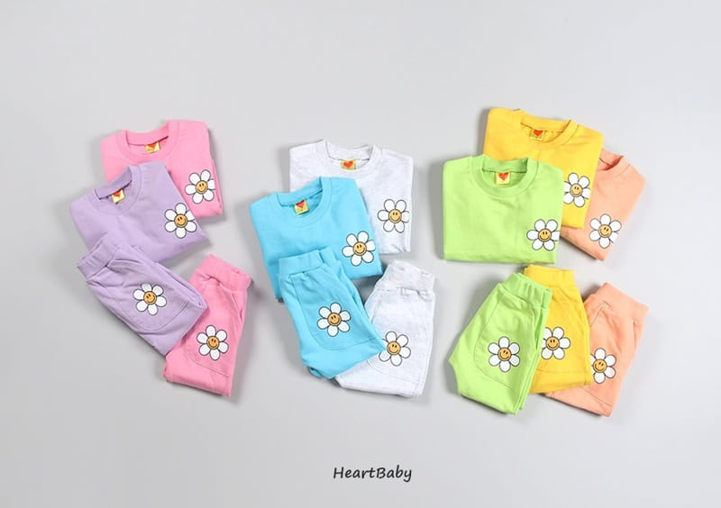 Heart Baby - Korean Children Fashion - #discoveringself - Sun Flower Top Bottom Set - 3