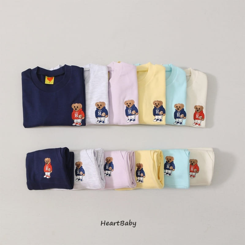 Heart Baby - Korean Children Fashion - #discoveringself - Bear Embroidery Top Bottom Set - 2