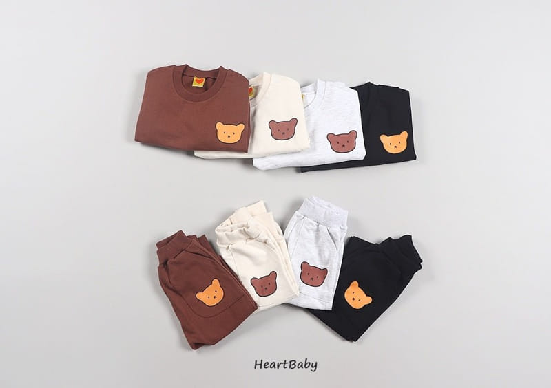 Heart Baby - Korean Children Fashion - #kidsshorts - Bear Face Top Bottom Set - 6