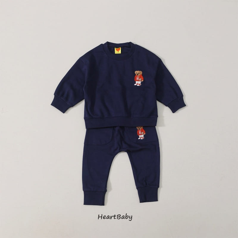 Heart Baby - Korean Children Fashion - #fashionkids - Bear Embroidery Top Bottom Set - 4