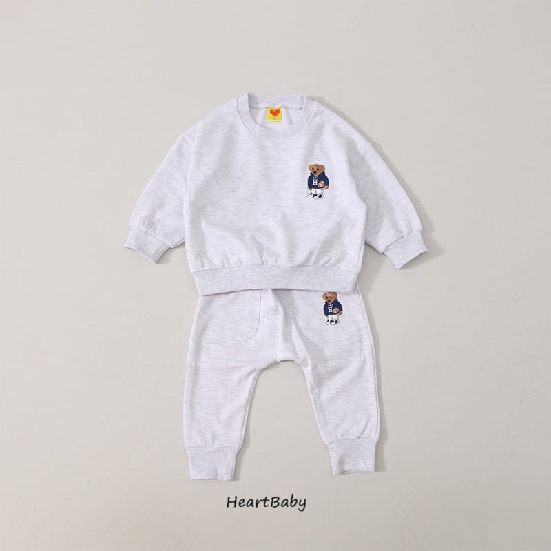 Heart Baby - Korean Children Fashion - #kidsstore - Bear Embroidery Top Bottom Set - 5