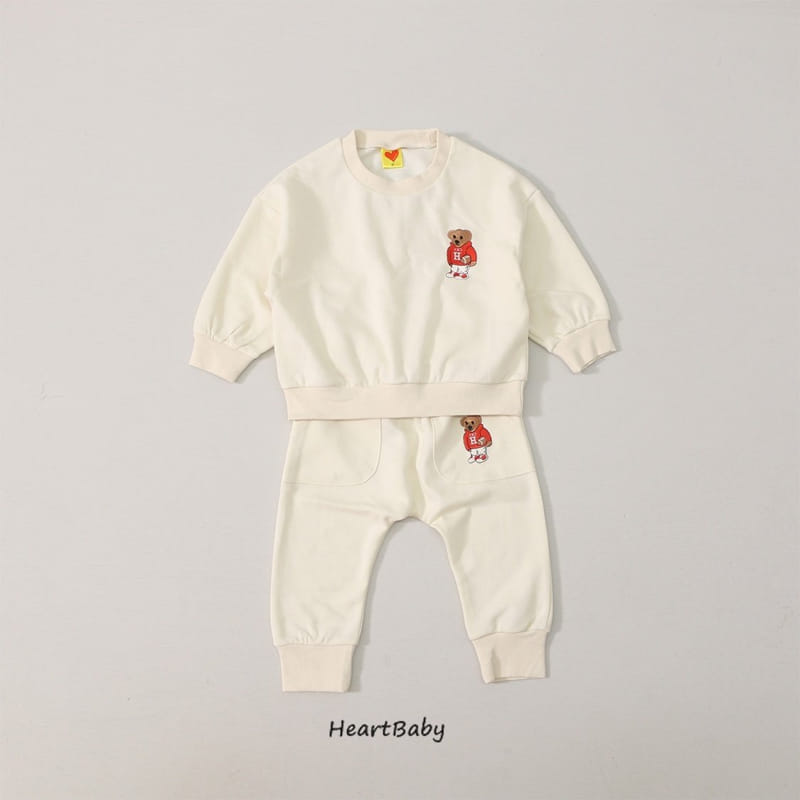 Heart Baby - Korean Children Fashion - #kidzfashiontrend - Bear Embroidery Top Bottom Set - 6