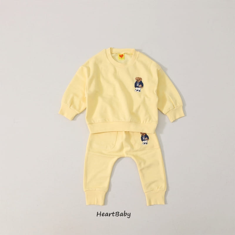 Heart Baby - Korean Children Fashion - #littlefashionista - Bear Embroidery Top Bottom Set - 8