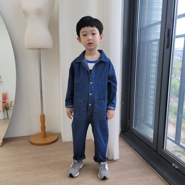 Heart Baby - Korean Children Fashion - #stylishchildhood - Denim Pocket Jumpsuit - 8