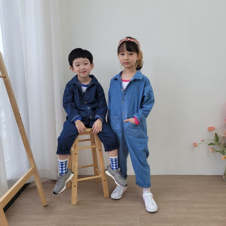 Heart Baby - Korean Children Fashion - #todddlerfashion - Denim Pocket Jumpsuit - 6