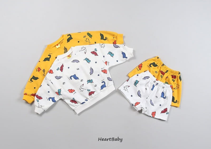 Heart Baby - Korean Children Fashion - #todddlerfashion - Dino Shorts Top Bottom Set