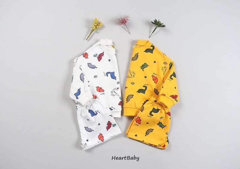 Heart Baby - Korean Children Fashion - #toddlerclothing - Dino Shorts Top Bottom Set - 2