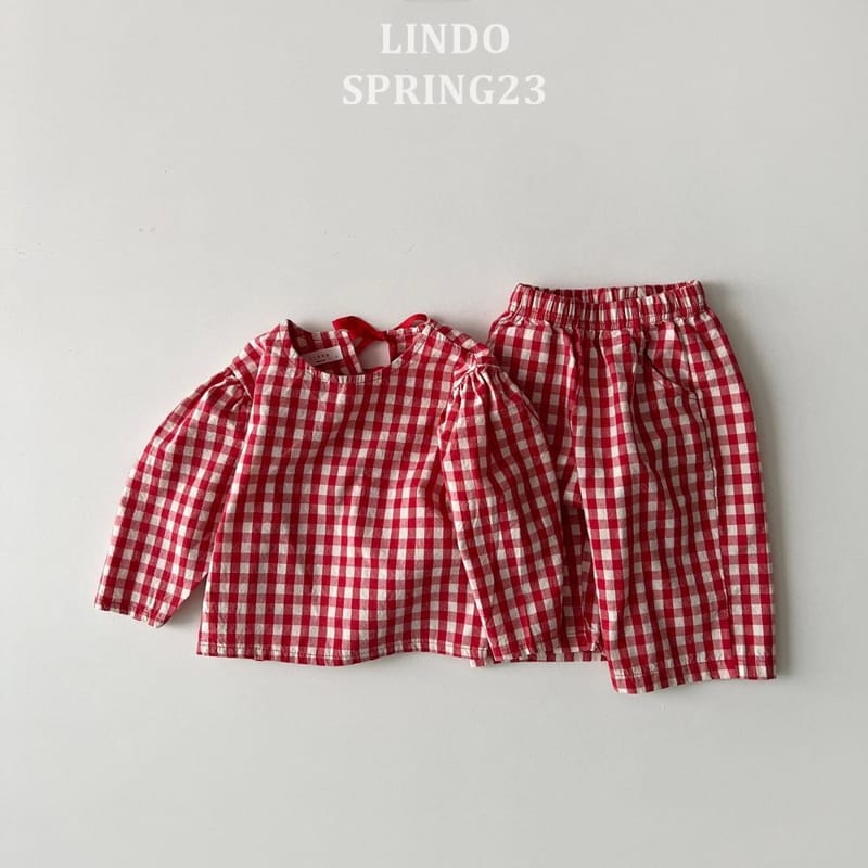 Lindo - Korean Children Fashion - #kidsshorts - Love More Check Top Bottom Set - 4