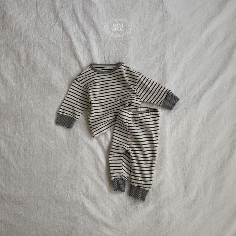 Mini Robe - Korean Baby Fashion - #babyfashion - Bebe Organic Stripes Top Bottom Set - 9