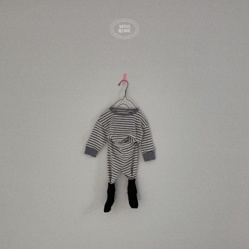 Mini Robe - Korean Baby Fashion - #babywear - Bebe Organic Stripes Top Bottom Set - 2