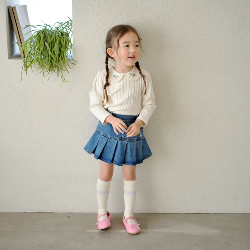 Momo Ann - Korean Children Fashion - #kidsshorts - Wrinkle Denim Skirt Pants - 3