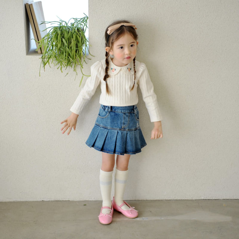 Momo Ann - Korean Children Fashion - #kidsshorts - Wrinkle Denim Skirt Pants - 4