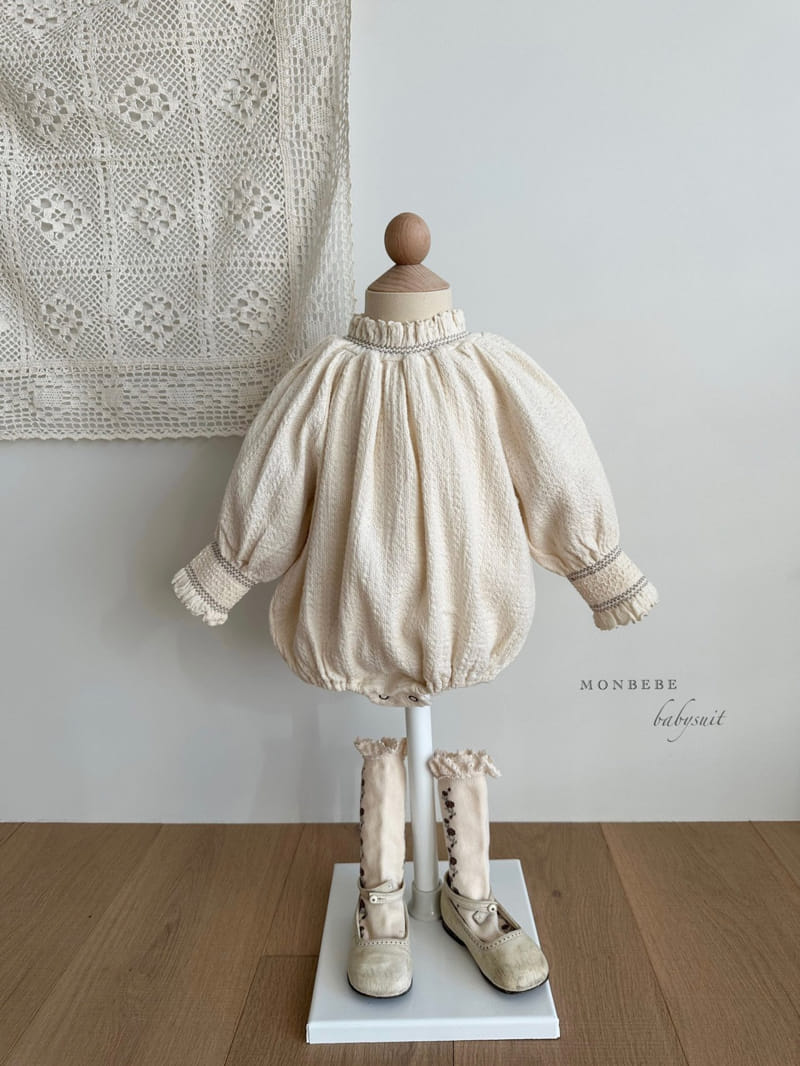 Monbebe - Korean Baby Fashion - #babyoutfit - Beeb Cream Smocked Bodysuit - 5