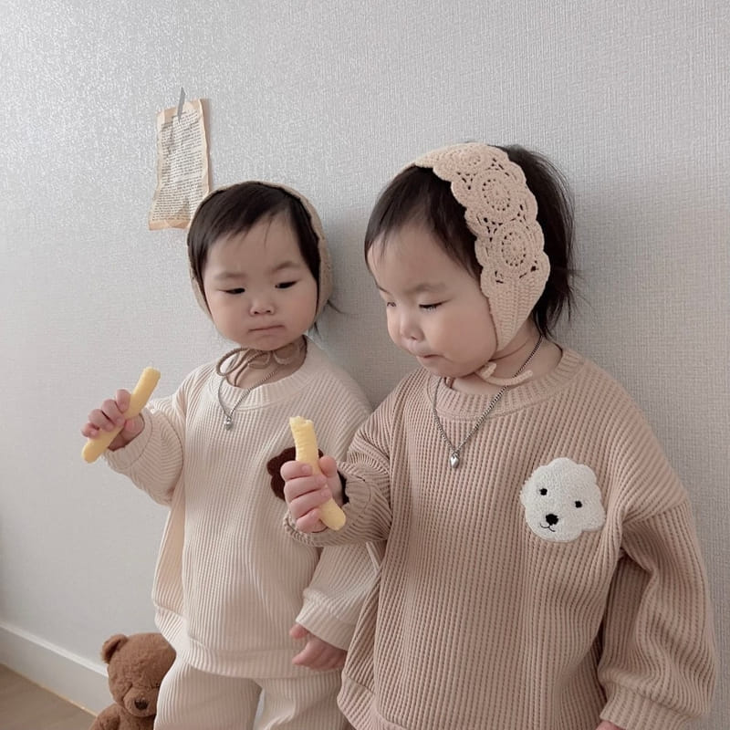 Moran - Korean Children Fashion - #childofig - Waffle Puppy Top Bottom Set