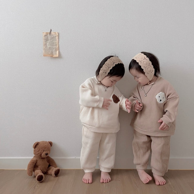 Moran - Korean Children Fashion - #designkidswear - Waffle Puppy Top Bottom Set - 4