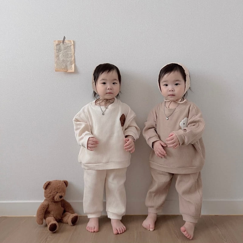 Moran - Korean Children Fashion - #fashionkids - Waffle Puppy Top Bottom Set - 5